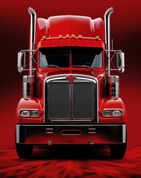 Photo unleash the power stunning front view of a red semitruck in action