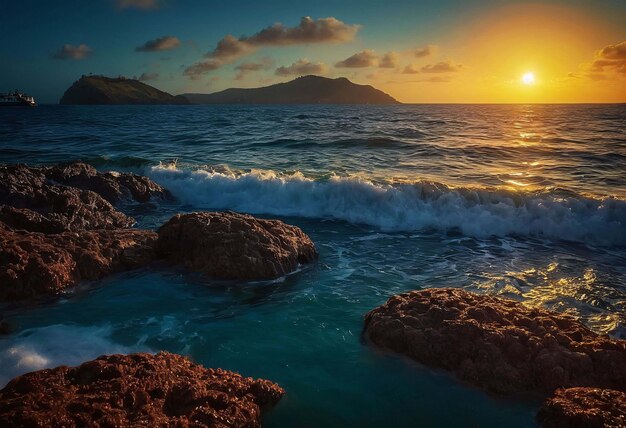 Foto lascia andare la tranquillità tuffati nella serenità delle onde della spiaggia lascia che il ritmo della natura ti lenisca l'anima