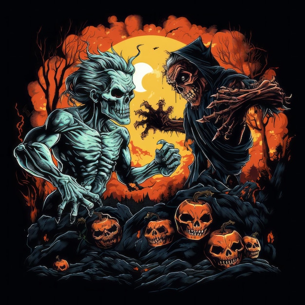 Unleash the Wrestling Demons A Spooky Halloween Scene on a White TShirt Design