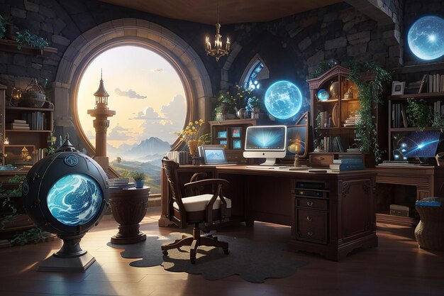 Photo unleash your imagination fantasyinspired computer workspaces