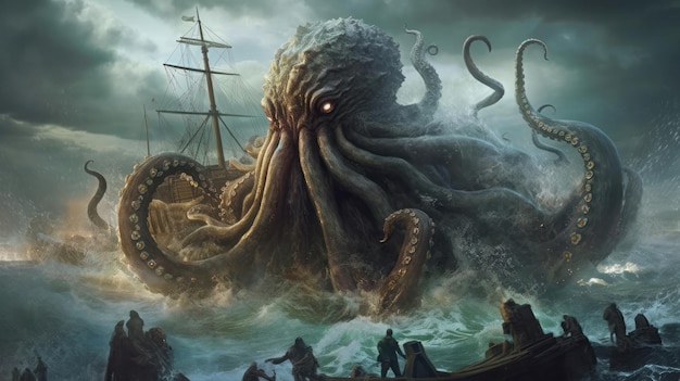 Unleashed Fury Massive Kraken Awakens Amidst Stormy Sea