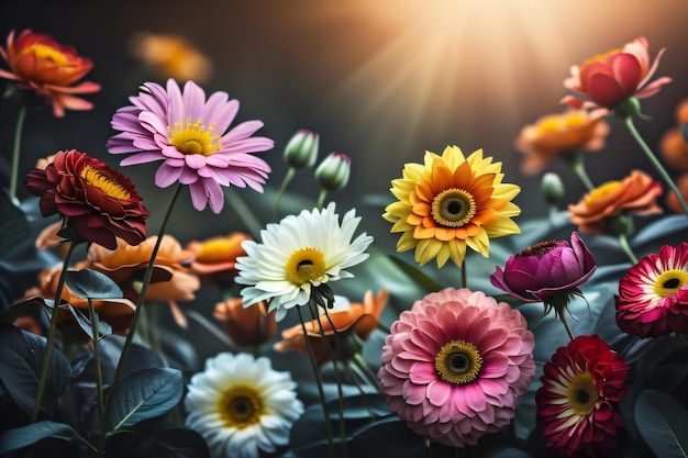 Photo unleashing the beauty of colorful flowers wallpaper background with generative ai