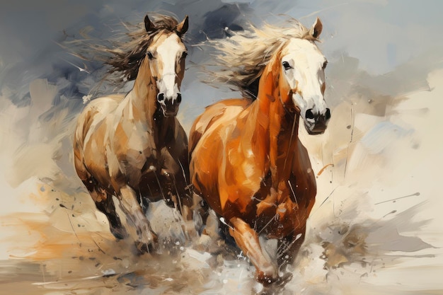Unleashing Creativity A Vibrant Watercolor Abstract of Majestic Horses Generative AI