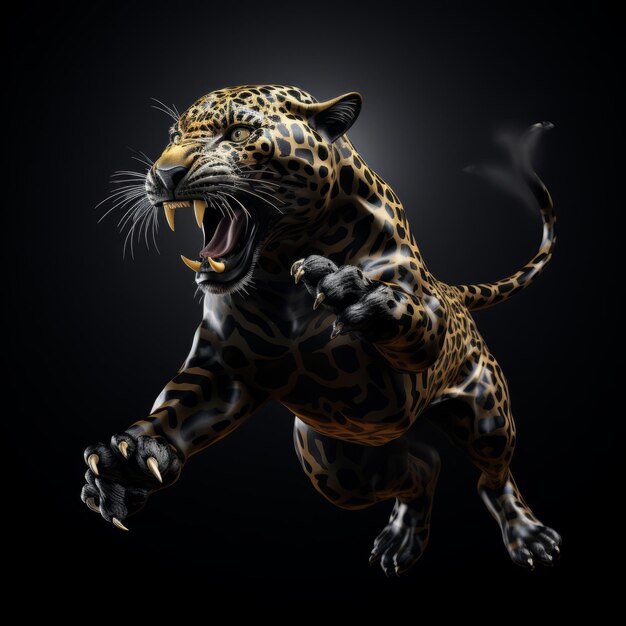 Foto svelando il rendering 3d iperrealistico di jaguar vibrant con il logo di banned su un affascinante vanta bla