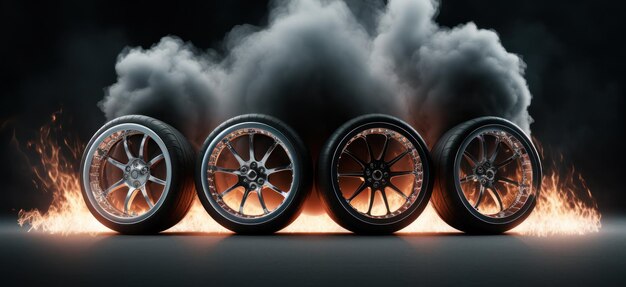 Unleashing the Performance of Car Tires in a Thrilling Automotive Display of Power and Precision Smoke and Speed Ai generative