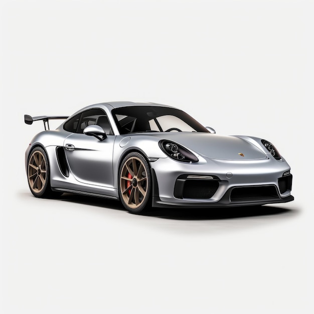Unleashing the Power The Striking Silver Porsche 718 Cayman GT4 RS against a Pure White Canvas