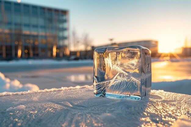 Photo unlighted big ice cube