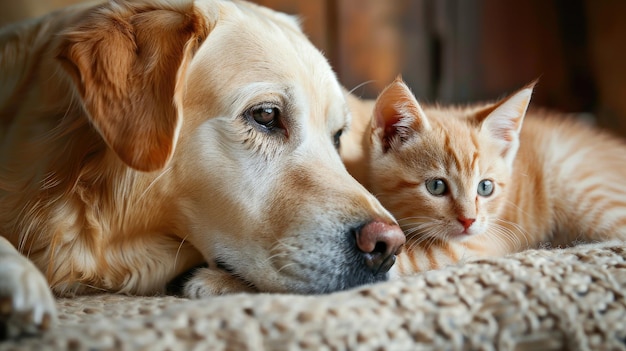 珍しい瞬間を一緒に過ごす 犬と猫の二人組