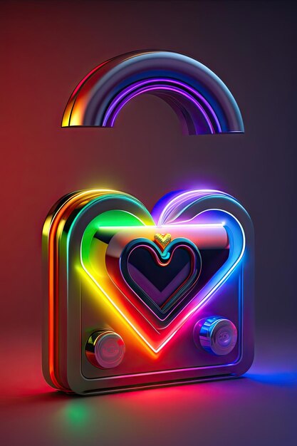 Unlock with the key to my heart neon artwork in vivid colors