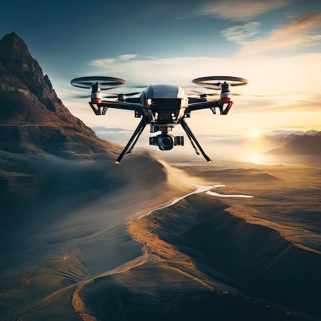 Unmanned aerial vehicle gliding through the clouds