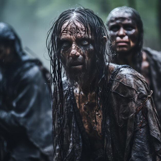 Photo unmasking the medieval undead revealing humanity beneath the rain