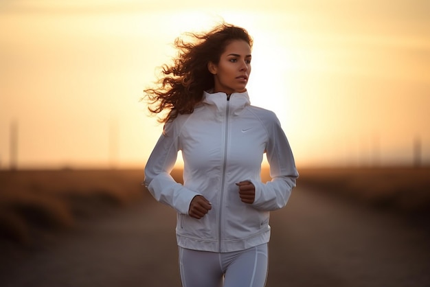 Foto unning modella in abbigliamento sportivo il colore dei vestiti è bianco e nero