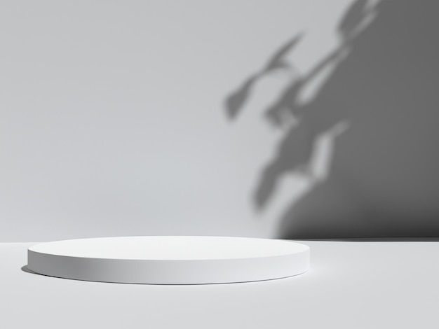 Unobtrusive background with plant and shadow on the wall 3D render Empty showcase podium