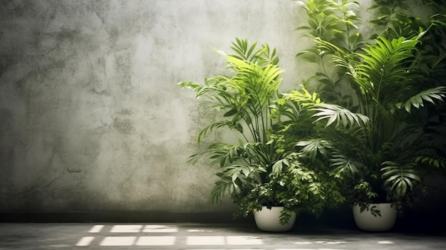 壁に影が付いた控えめな植物の背景