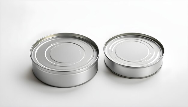 Photo unopened tin can with blank edge on white background