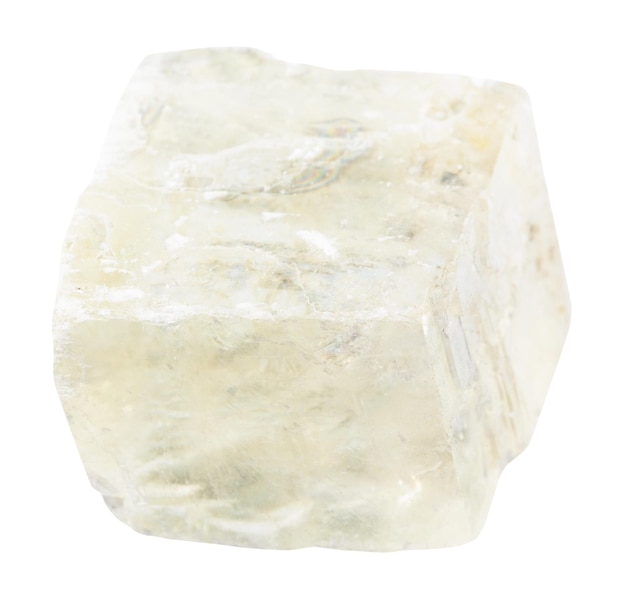Photo unpolished colorless calcite mineral rhomb