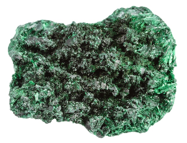 unpolished fibrous malachite mineral isolated