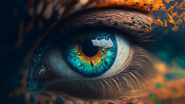 Unreal colorful eye of fantastic woman closeup neural network generated art