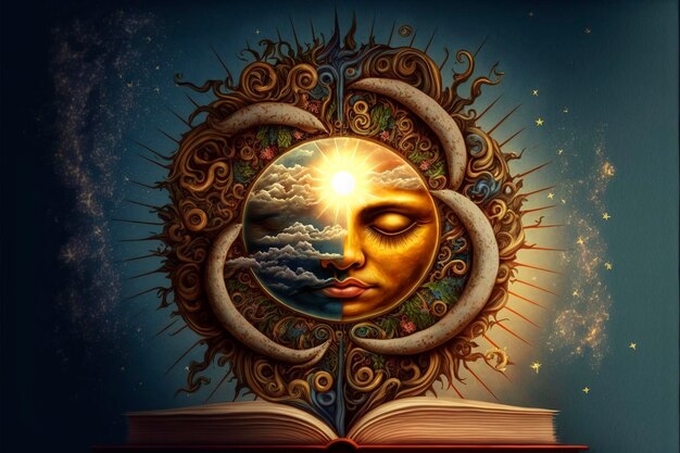 unreal illustration the sun and the moon reading a book an image by AI