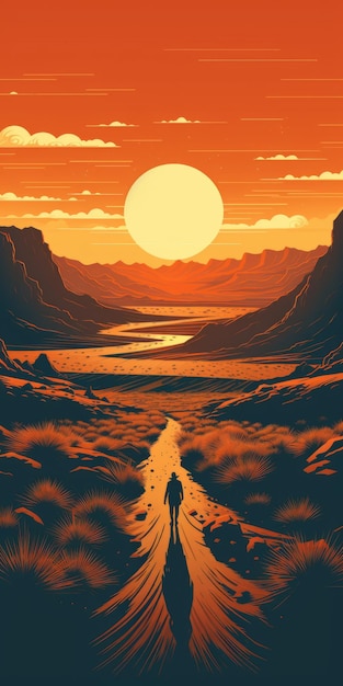 Photo unreal landscapes vector illustration of foothills at sunset