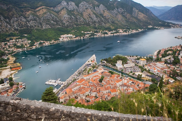 Unrealistically beautiful view of the Bay of Kotor on a beautiful summer day in Montenegro A very beautiful fjord