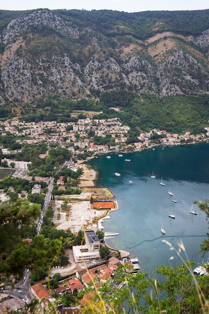 Unrealistically beautiful view of the Bay of Kotor on a beautiful summer day in Montenegro