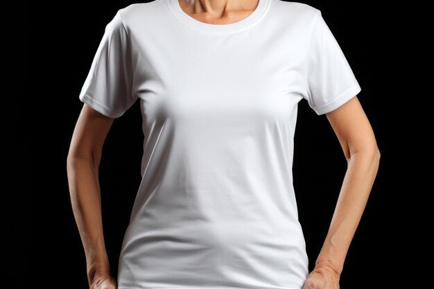 unrecognizable elderly woman wearing a plain white tshirt in a studio mockup advertising