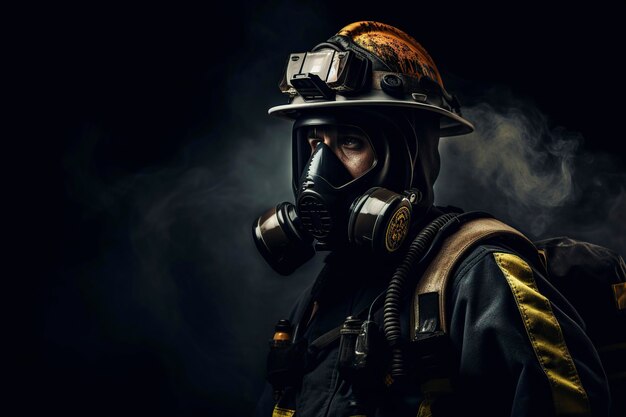 unrecognizable firefighter putting on a gas mask and helmet