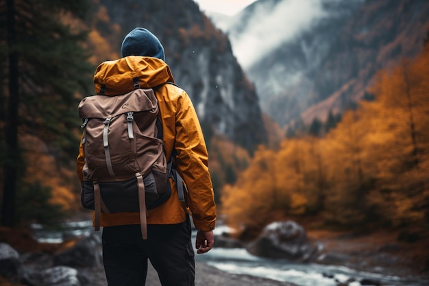 Unrecognizable hiker man with backpack