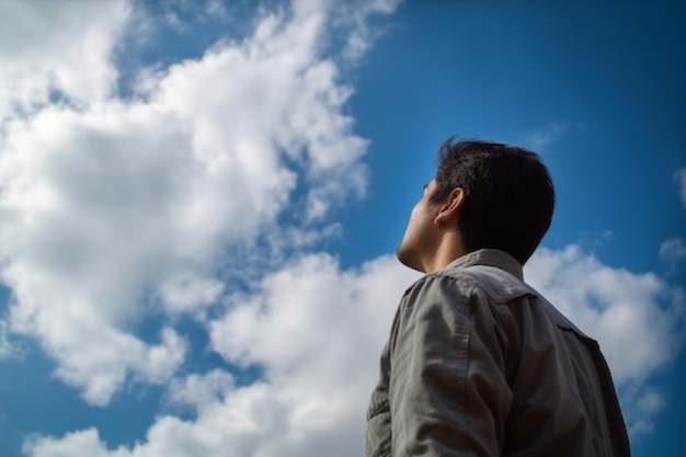 неузнаваемый мужчина чувствует себя свободным, глядя в небо