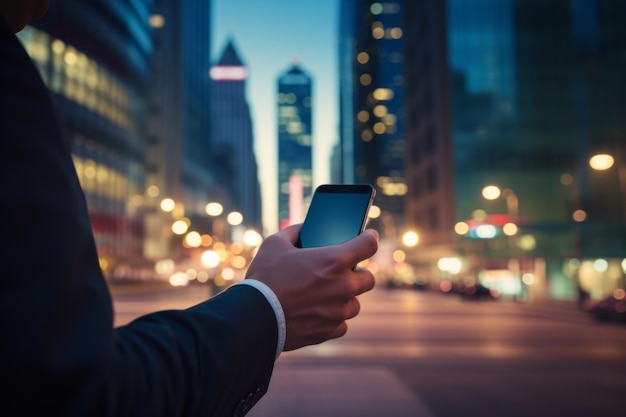 Unrecognizable man in formal business suit male businessman employer entrepreneur holding smartphone