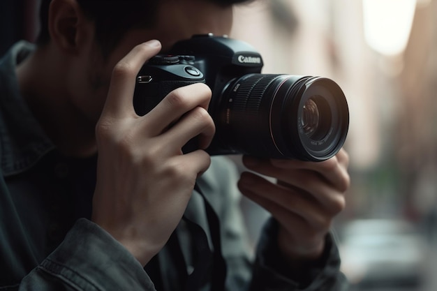 Unrecognizable man practicing photography taking pictures with a professional camera