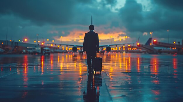 Unrecognizable Man With Bag And Suitcase Walking In Airport Terminal