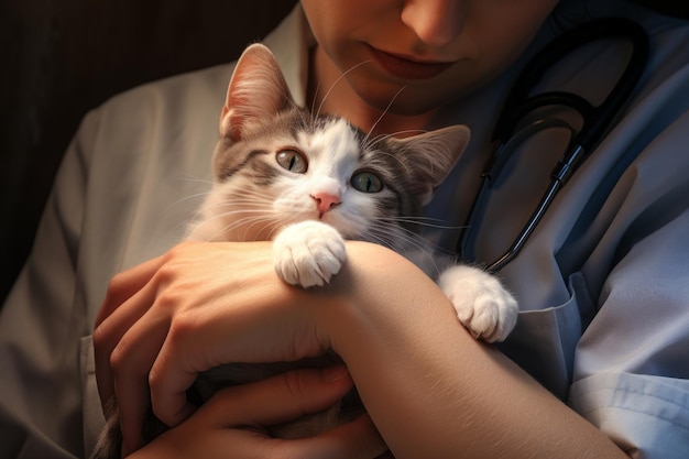 Unrecognizable professional veterinarian vet clinic professional doctor nurse medical veterinary
