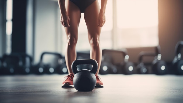 unrecognizable woman in the gym with a dumbbell concept of new purpose sport wellness