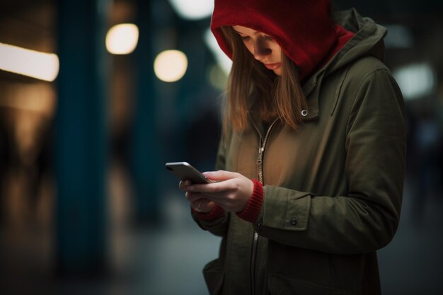 Unrecognizable young girl using a touch phone modern gadget