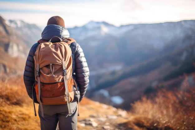 Unrecognizable Young Man With Backpack Hiking ai generated