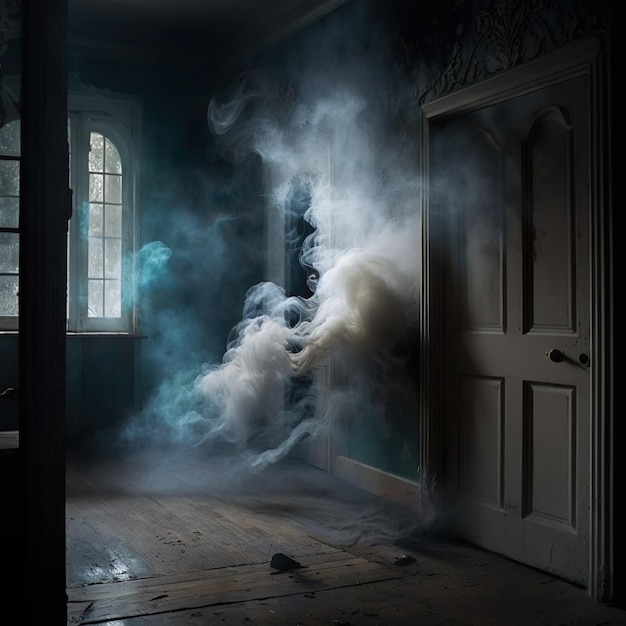 Unseen Connections Illuminating the Interplay Between Light and Smoke in the Dark Room  Ai Generated