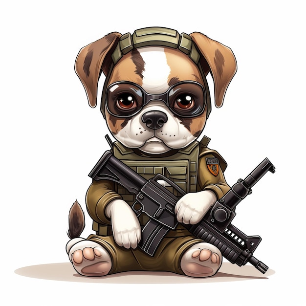 Photo the unstoppable guardian adorable boxer puppy cartoon embracing tactical gear and ar15 rifle set a