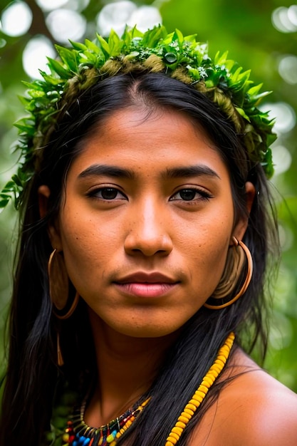 아마존의 길들여지지 않은 아름다움 부족 공동체에서 온 원주민 여성의 매혹적인 초상화