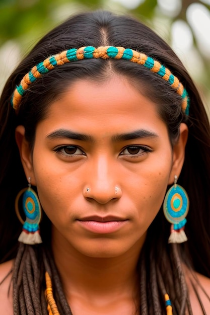 Foto bellezza selvaggia dell'amazzonia un ritratto accattivante di una donna indigena di una comunità tribale