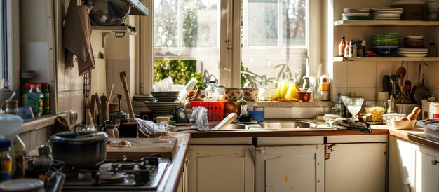 Photo untidy kitchen daily clutter