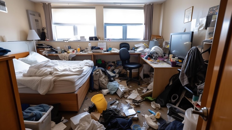 Photo untidy lifestyle messiness and clutter of teenage living room generative ai