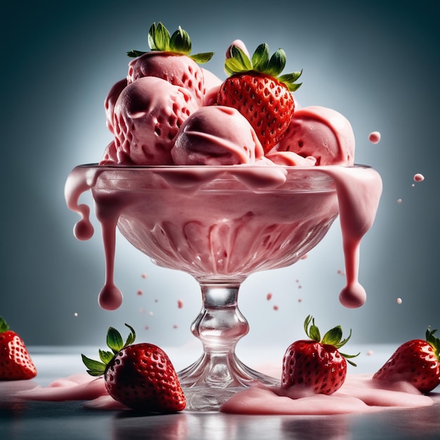 Untitled design 1Gelato with strawberry on top classic and delicious dessert with fresh milk and c