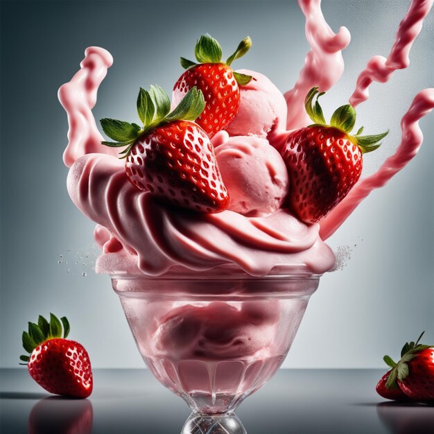 Untitled design 1Gelato with strawberry on top classic and delicious dessert with fresh milk and c