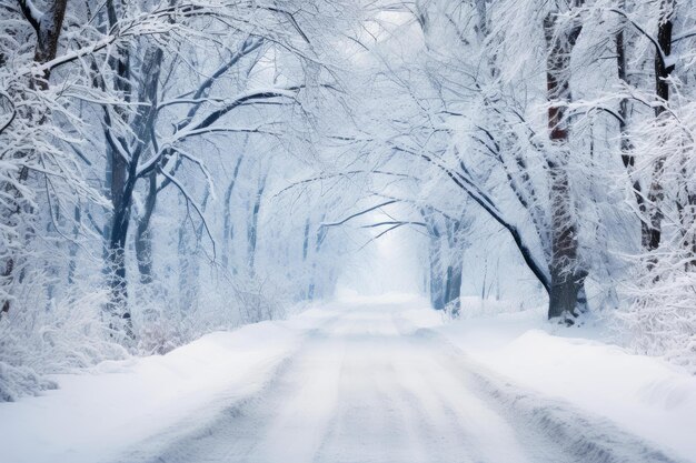 Untraveled Snow road mountains in fog Generate Ai