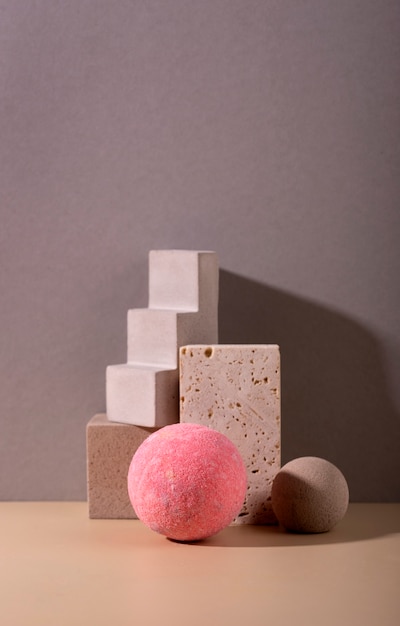 Photo unused bath bombs arrangement still life