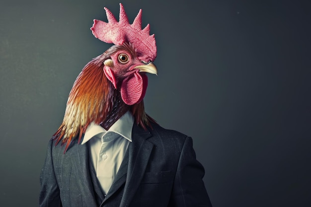 Photo unusual anthropomorphic rooster in suit cock generate ai