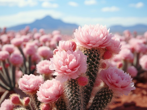 Photo unusual blue cactus field on pink background mockups design 3d highquality mockups generative a