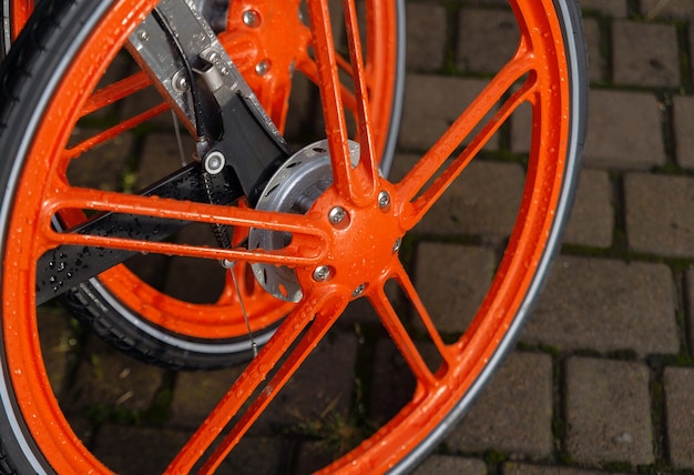 An unusual cast wheel for a bicycle. Bicycle parts.